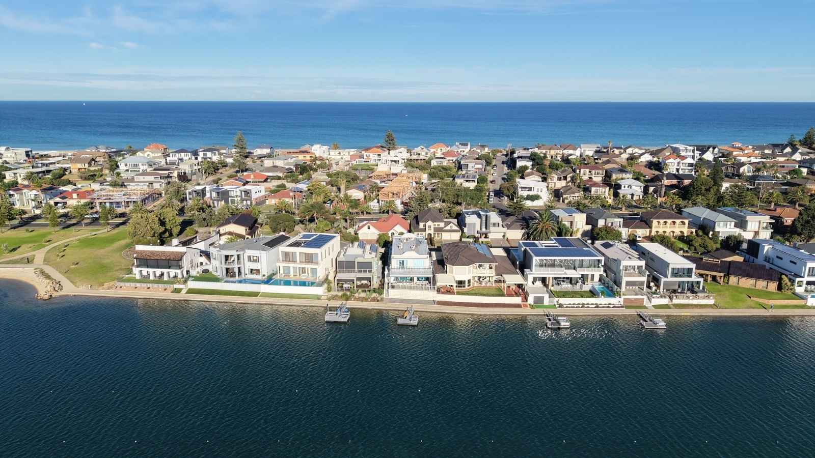 Drone shot of houses in Adelaide suburb.